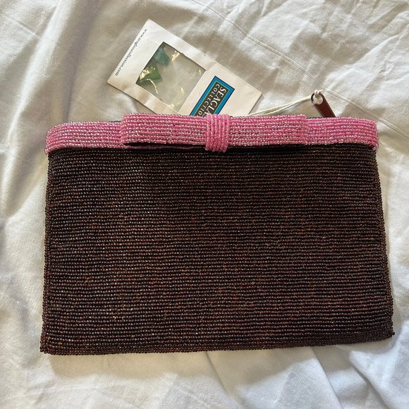 Seaglass Collection Beaded Pink & Brown Clutch - Picture 7 of 8